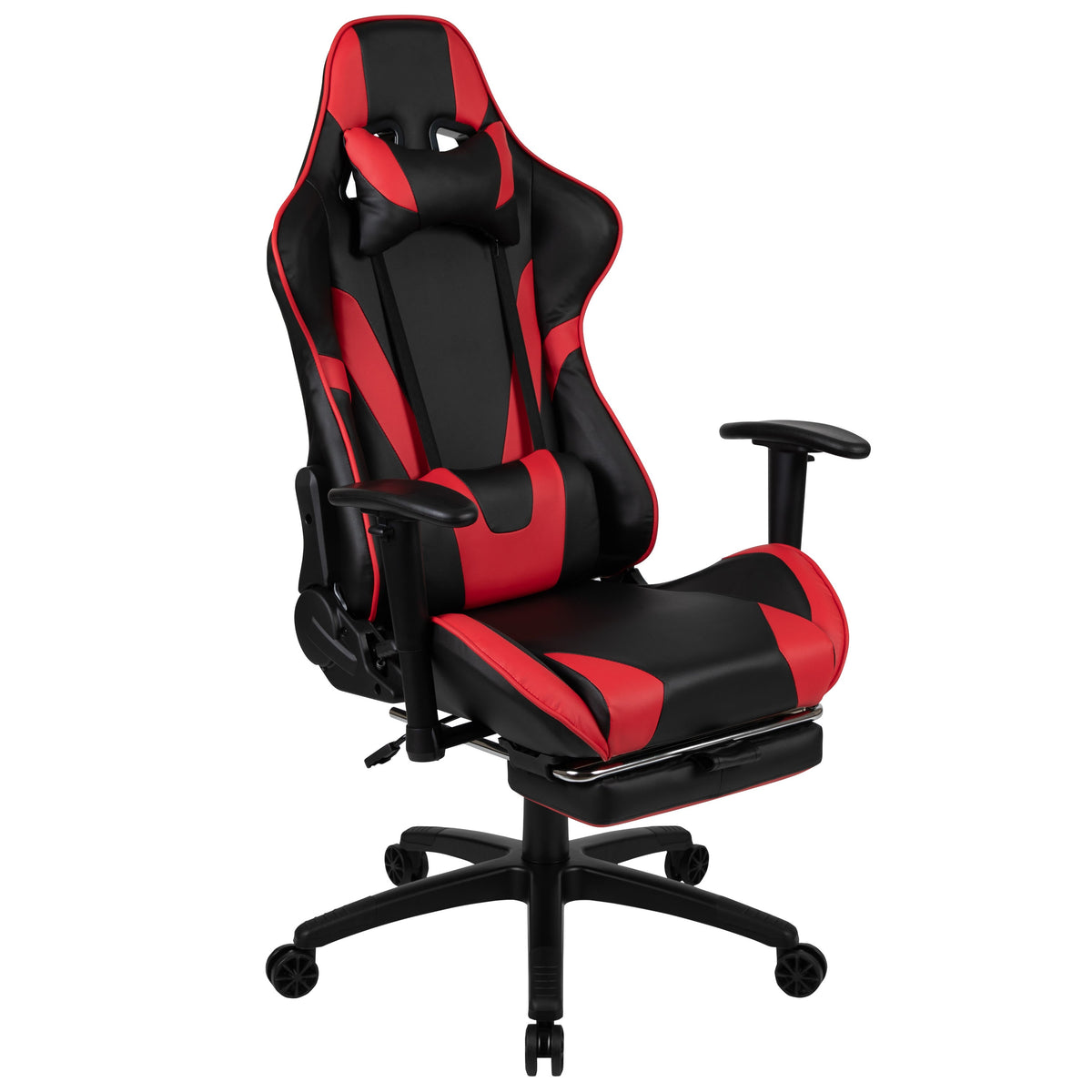 Red |#| Reclining Faux Leather Gaming Chair - Adjustable Arms & Footrest - Black & Red