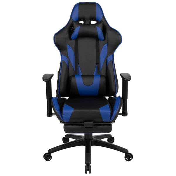 Blue |#| Reclining Faux Leather Gaming Chair - Adjustable Arms & Footrest - Black & Blue