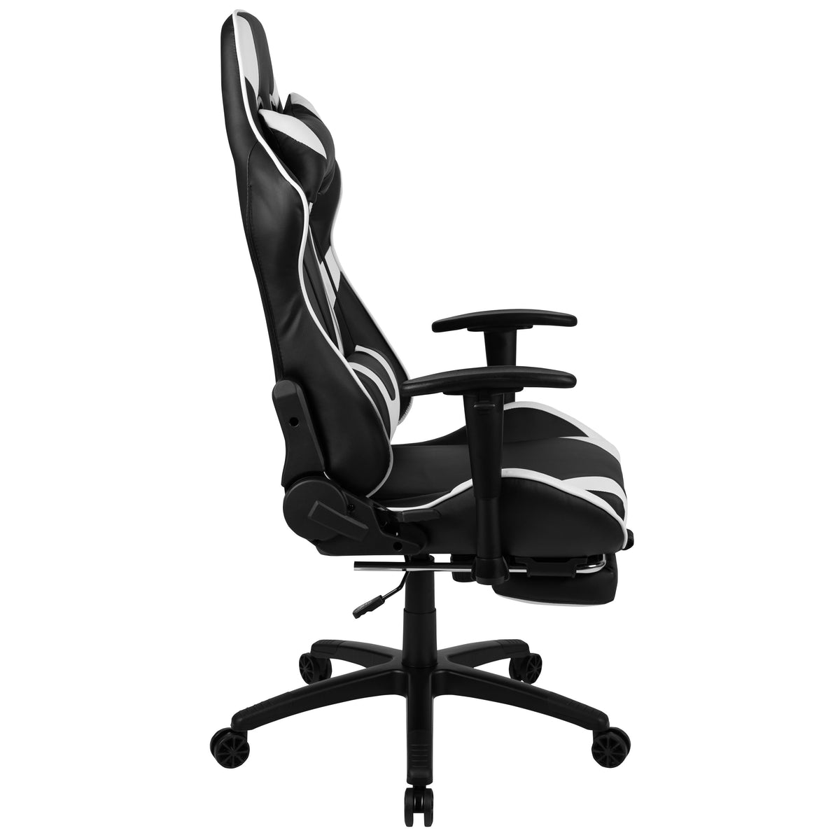 Black |#| Reclining Faux Leather Gaming Chair - Adjustable Arms & Footrest - Black & White