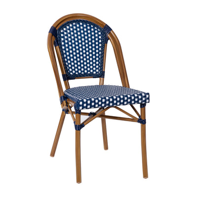 Bordeaux Indoor/Outdoor Commercial French Bistro Stacking Chair, PE Rattan Back and Seat, Bamboo Print Aluminum Frame - View 1