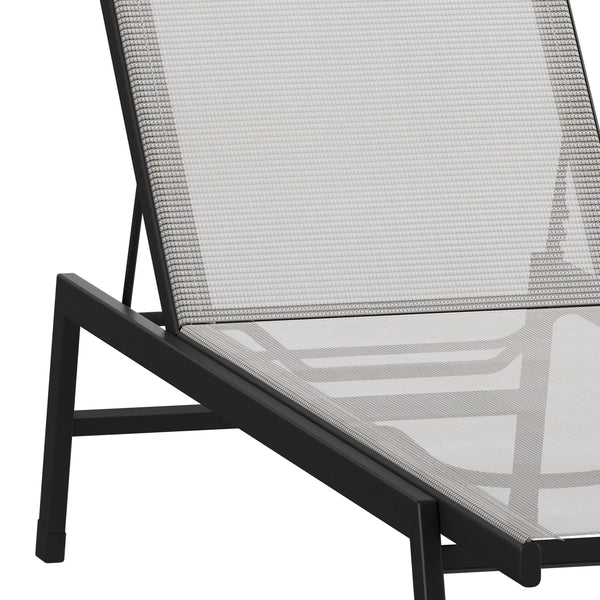 Gray |#| All-Weather Textilene Adjustable Chaise Lounge Chair - Black/Gray