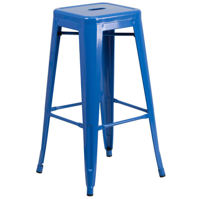 Commercial Grade 30" High Backless Metal Indoor-Outdoor Barstool with Square Seat - View 1