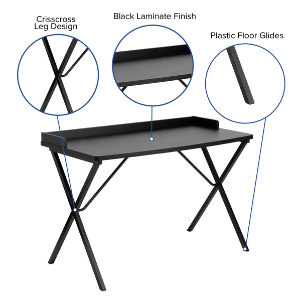 Black |#| Black Computer Desk w/ Raised Back Border - Home Office Furniture - Writing Desk