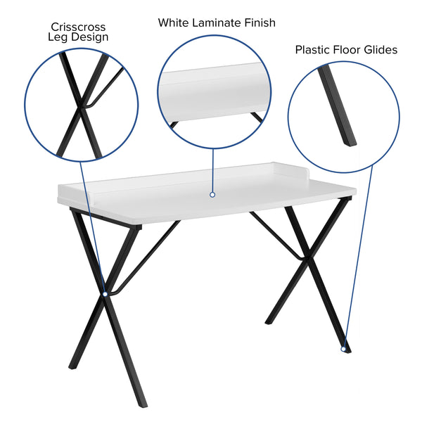 White |#| White Computer Desk w/ Raised Back Border - Home Office Furniture - Writing Desk