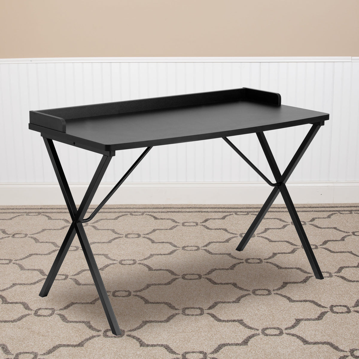 Black |#| Black Computer Desk w/ Raised Back Border - Home Office Furniture - Writing Desk