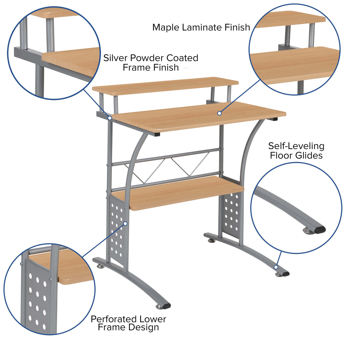 Maple |#| Maple Computer Desk with Top and Lower Storage Shelves