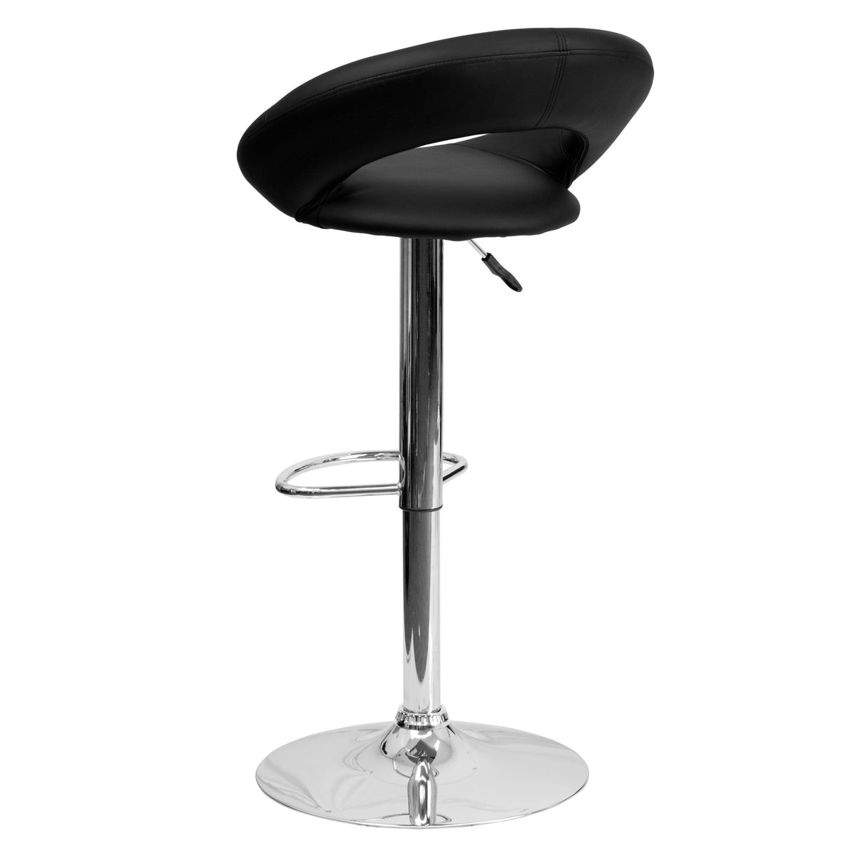 Black |#| Black Vinyl Rounded Orbit-Style Back Adjustable Height Barstool w/ Chrome Base