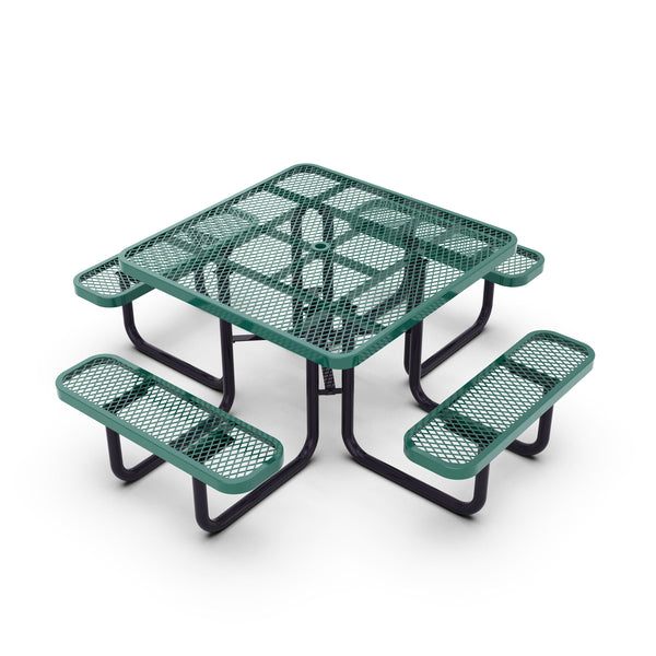 Green |#| Commercial 46 Inch Square Expanded Mesh Metal Picnic Table with Anchors - Green