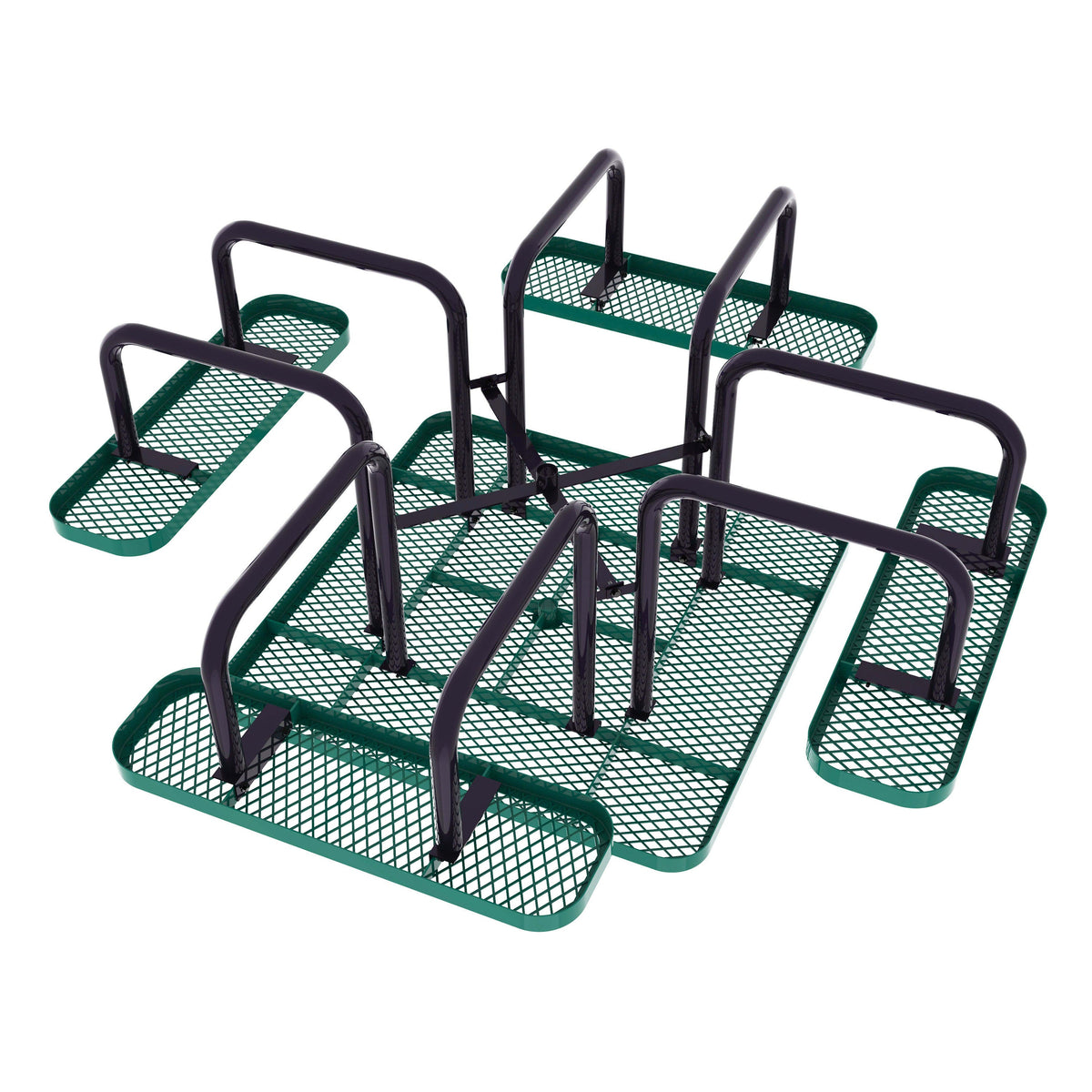 Green |#| Commercial 46 Inch Square Expanded Mesh Metal Picnic Table with Anchors - Green