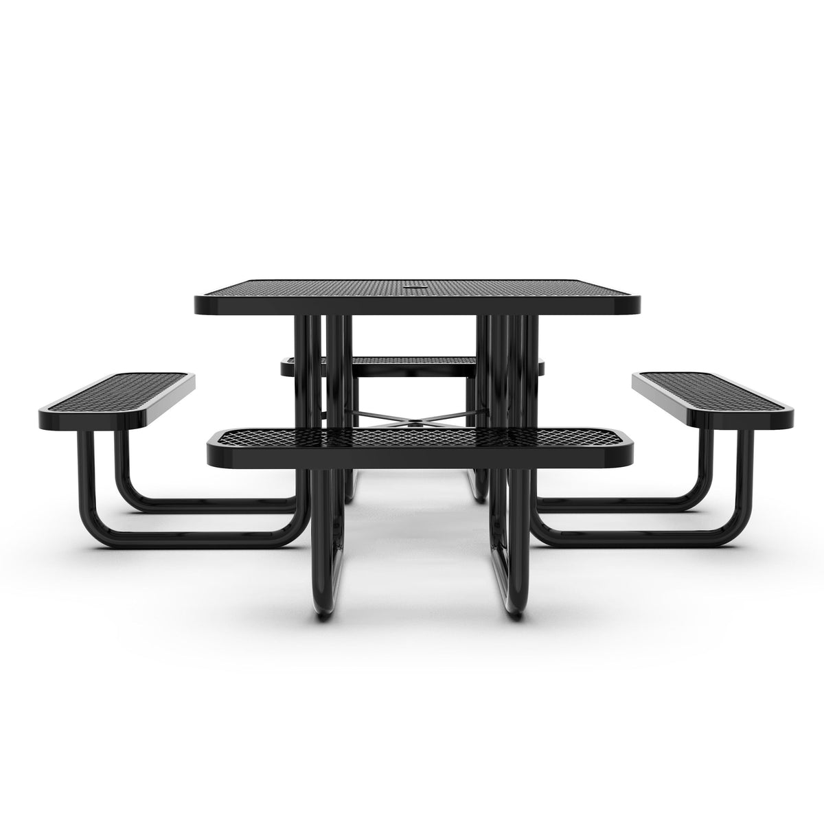 Black |#| Commercial 46 Inch Square Expanded Mesh Metal Picnic Table with Anchors - Black