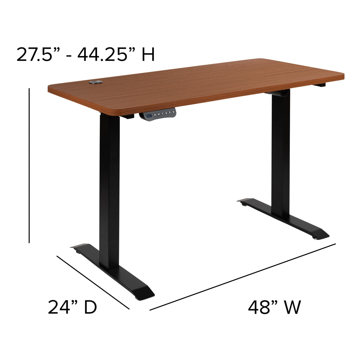 Mahogany |#| Electric Height Adjustable Standing Desk - 48inch Wide x 24inch Deep (Mahogany)