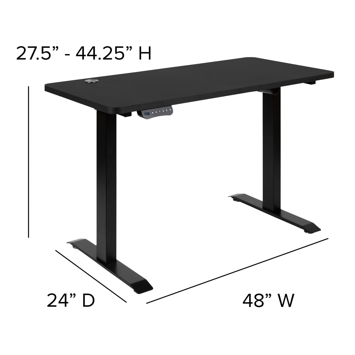 Black |#| Electric Height Adjustable Standing Desk - 48inch Wide x 24inch Deep (Black)