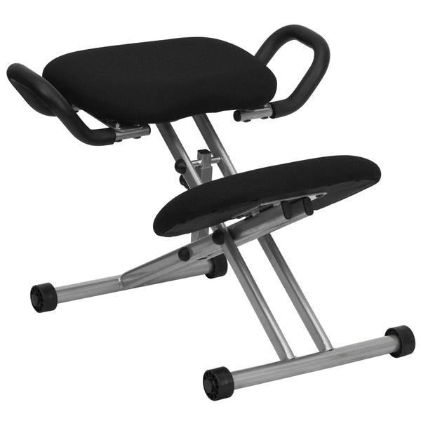 Ergonomic Kneeling Office Chair with Handles in Black Fabric