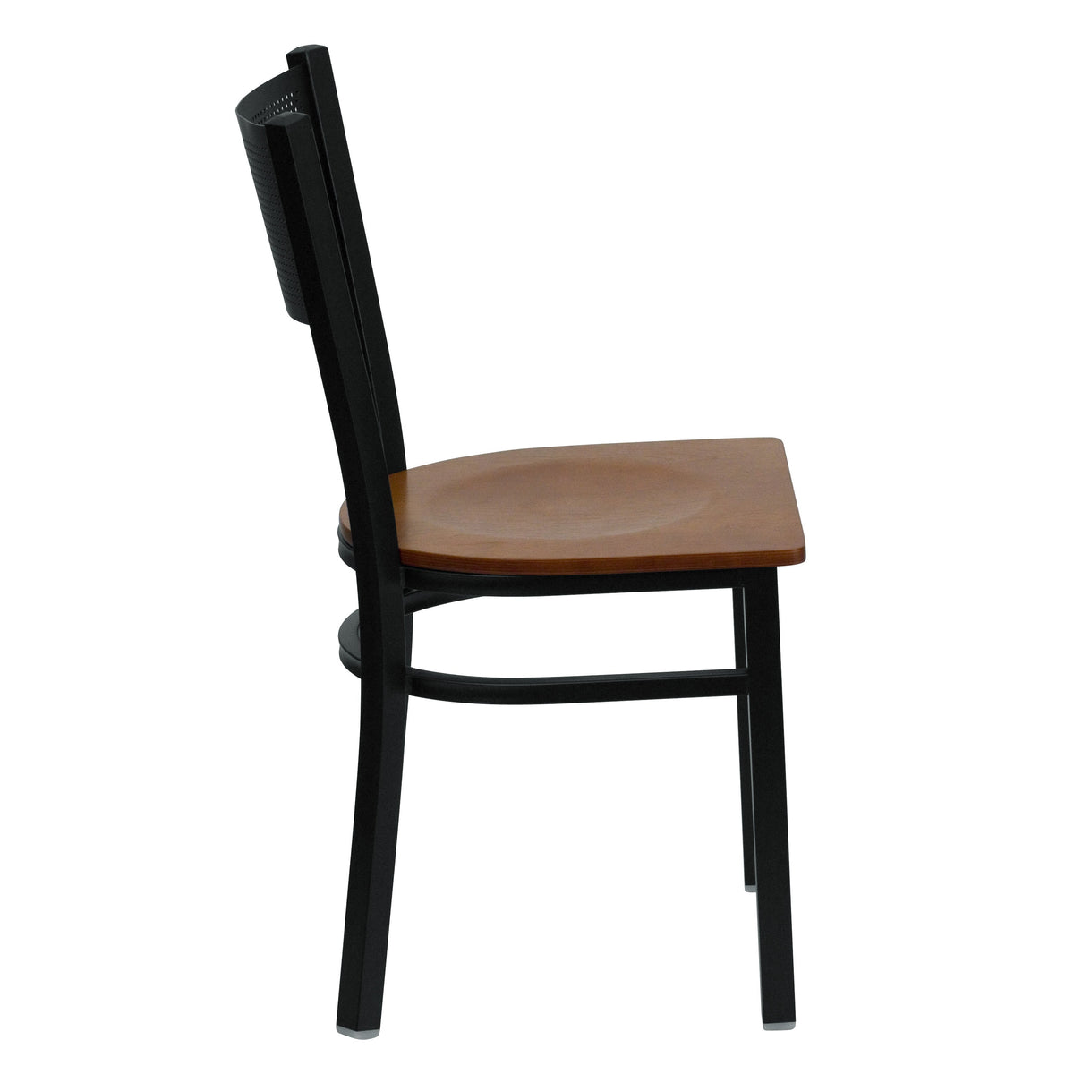 Cherry Wood Seat/Black Metal Frame |#| Black Grid Back Metal Restaurant Chair with Cherry Wood Seat