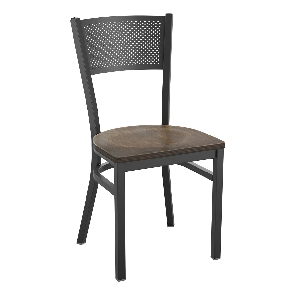 Antique Copper Wood Seat/Black Metal Frame |#| Black Grid Back Metal Restaurant Chair with Antique Copper Wood Seat