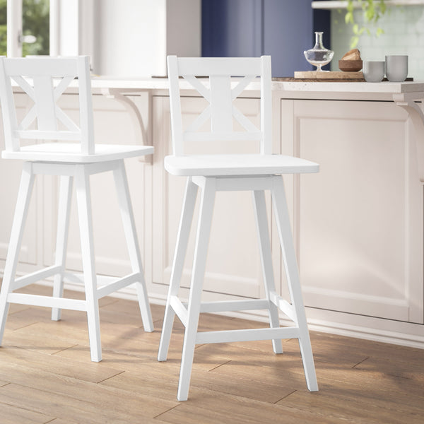 White Wash |#| Commercial 360° Swivel Wood Bar Height Stool in Antique White Wash