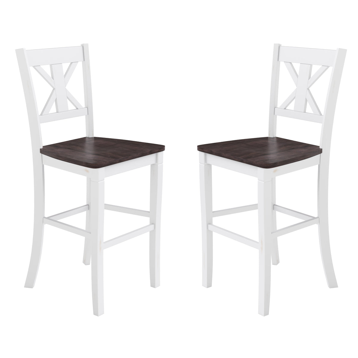 White Wash |#| Commercial Grade Wooden Bar Height Stool in Antique White Wash, Set of 2