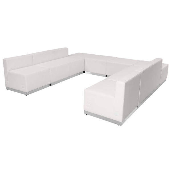 Melrose White |#| 8 PC White LeatherSoft Modular Reception Configuration w/Taut Back &Seat