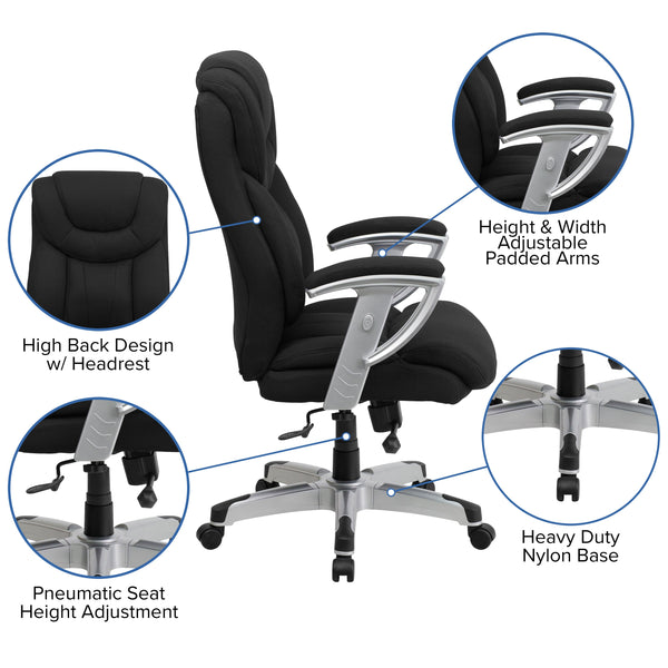 Black Fabric |#| Big & Tall 400 lb. Rated High Back Black Fabric Executive Ergonomic Office Chair