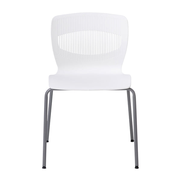 White |#| Commercial Grade 770 LB. Capacity Plastic Stack Chair with Lumbar Support-White