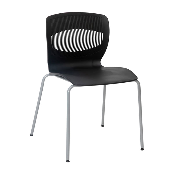 Black |#| Commercial Grade 770 LB. Capacity Plastic Stack Chair with Lumbar Support-Black