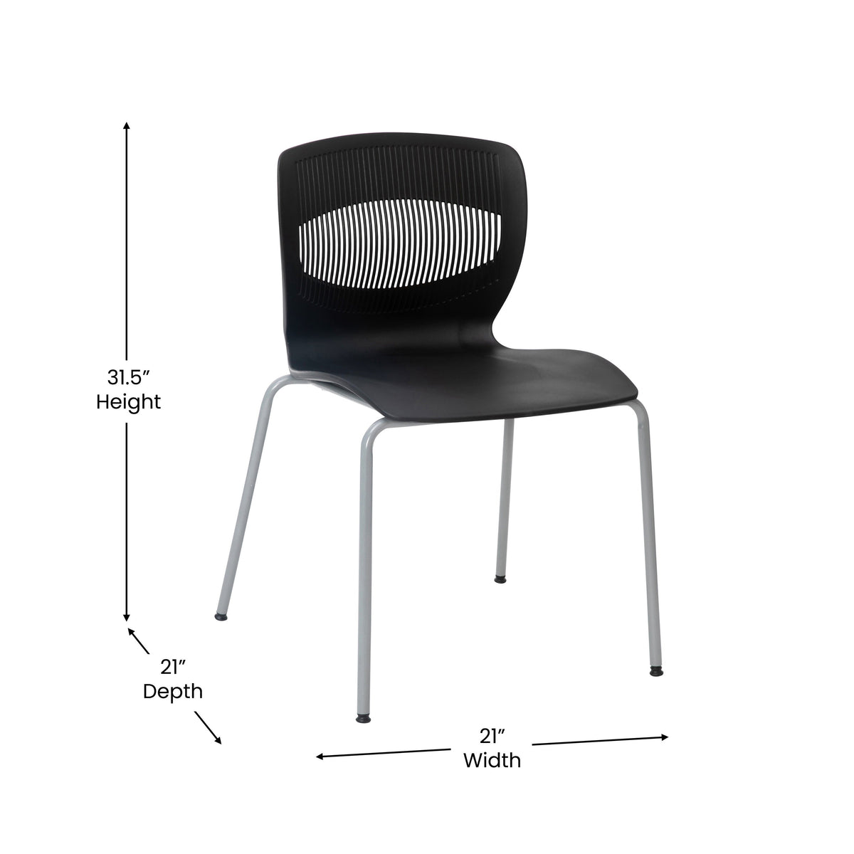 Black |#| Commercial Grade 770 LB. Capacity Plastic Stack Chair with Lumbar Support-Black