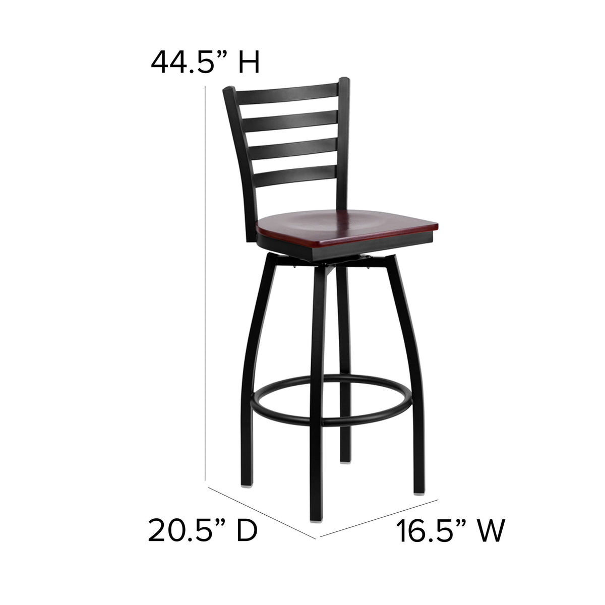 Mahogany Wood Seat/Black Metal Frame |#| Black Ladder Back Swivel Metal Barstool - Mahogany Wood Seat