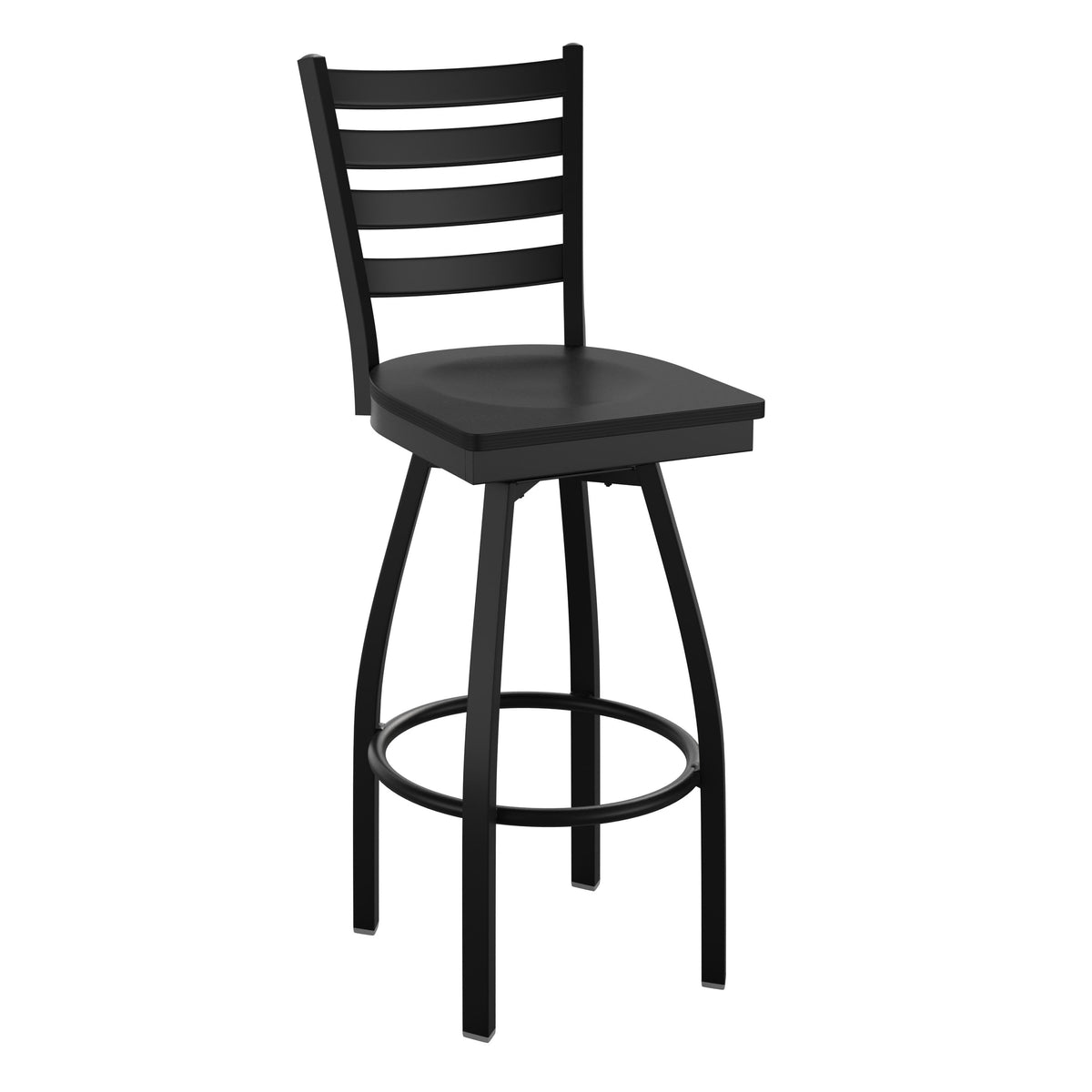 Black Wood Seat/Black Metal Frame |#| Black Ladder Back Swivel Metal Barstool - Black Wood Seat