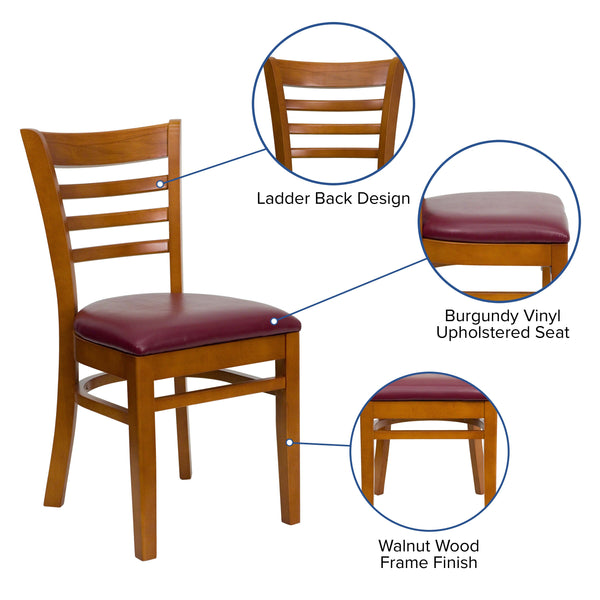 Burgundy Vinyl Seat/Cherry Wood Frame |#| Ladder Back Cherry Wood Restaurant Chair - Burgundy Vinyl Seat