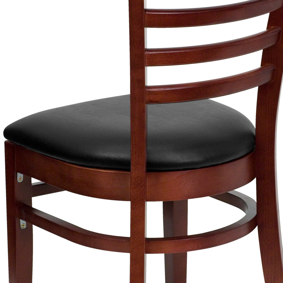 Black Vinyl Seat/Mahogany Wood Frame |#| Ladder Back Mahogany Wood Restaurant Chair - Black Vinyl Seat