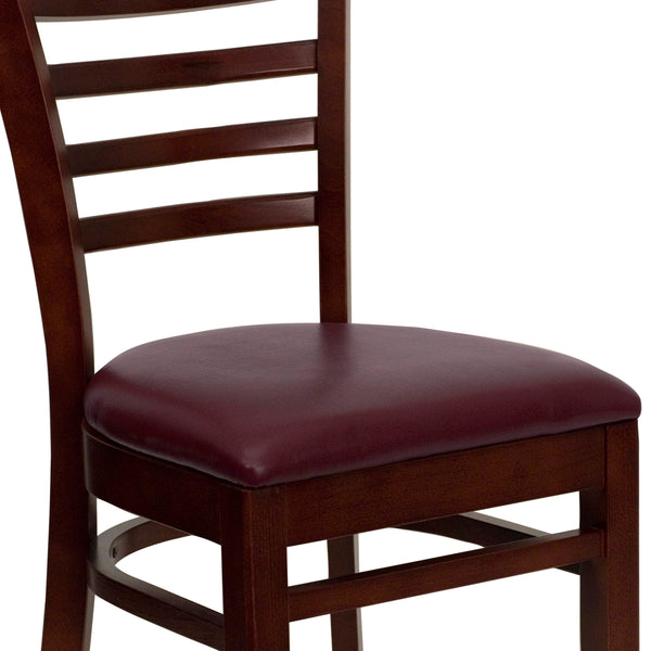 Burgundy Vinyl Seat/Mahogany Wood Frame |#| Ladder Back Mahogany Wood Restaurant Chair - Burgundy Vinyl Seat