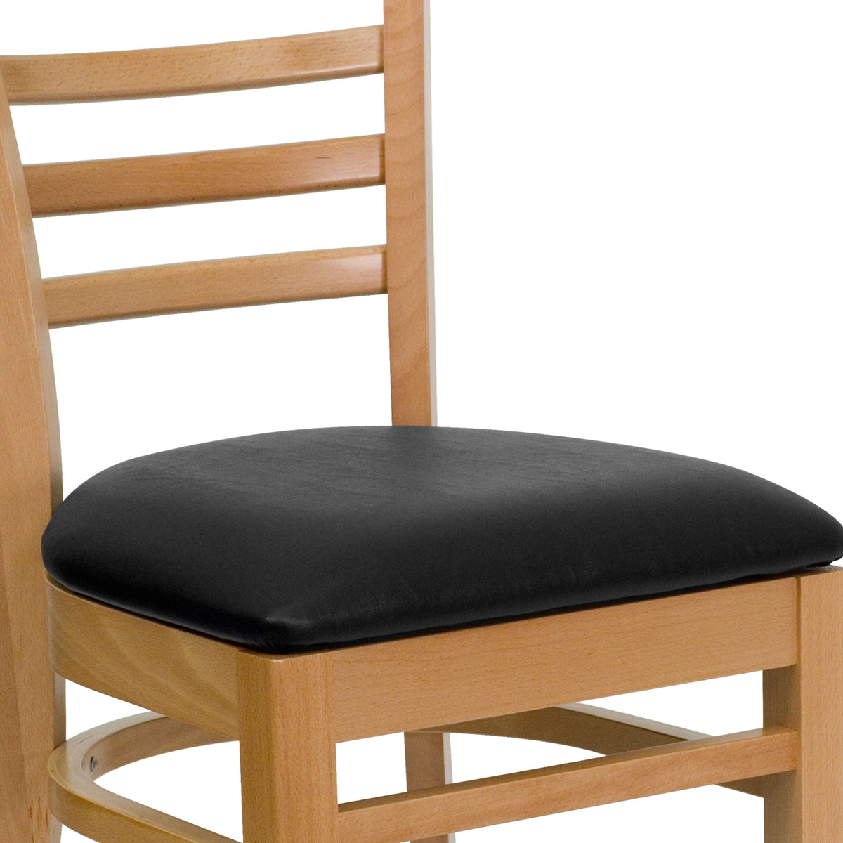 Black Vinyl Seat/Natural Wood Frame |#| Ladder Back Natural Wood Restaurant Chair - Black Vinyl Seat