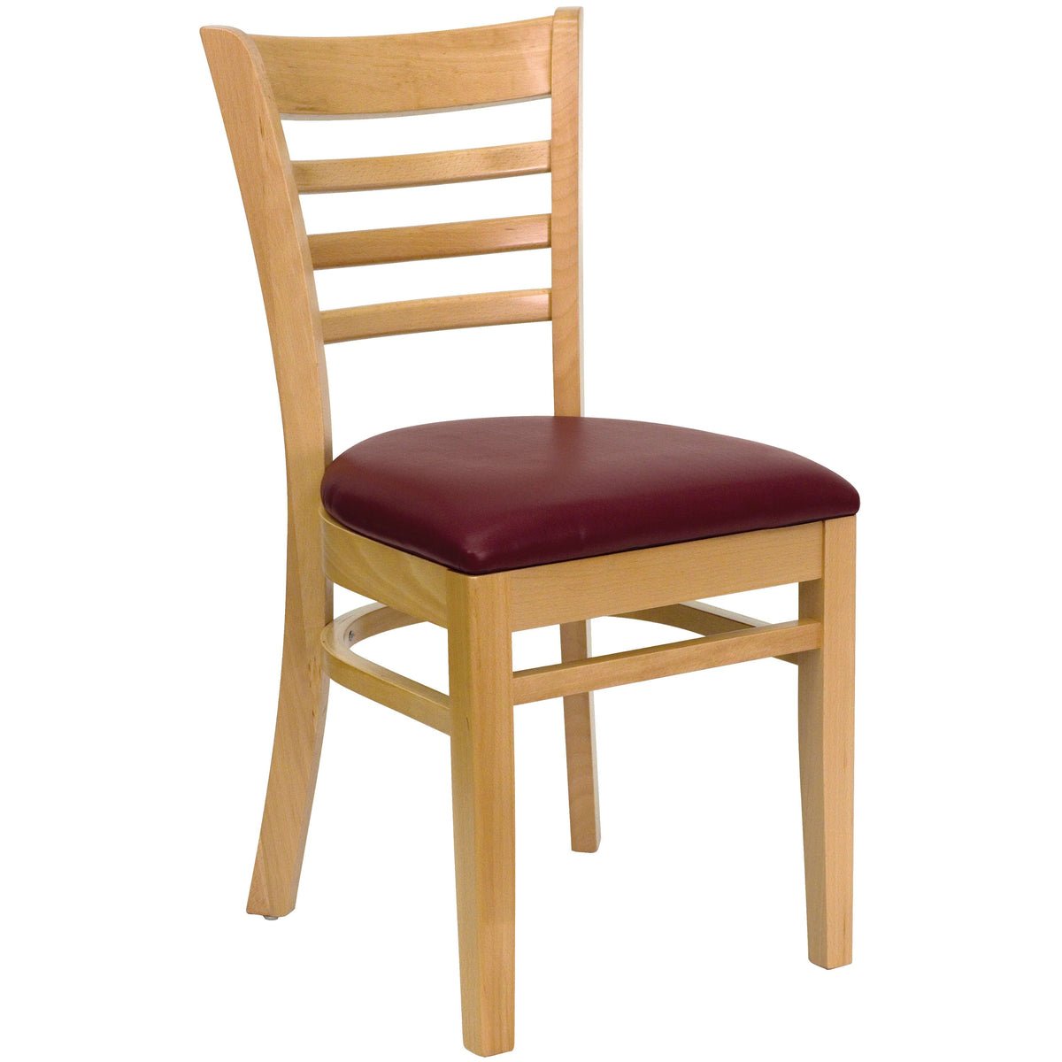 Burgundy Vinyl Seat/Natural Wood Frame |#| Ladder Back Natural Wood Restaurant Chair - Burgundy Vinyl Seat