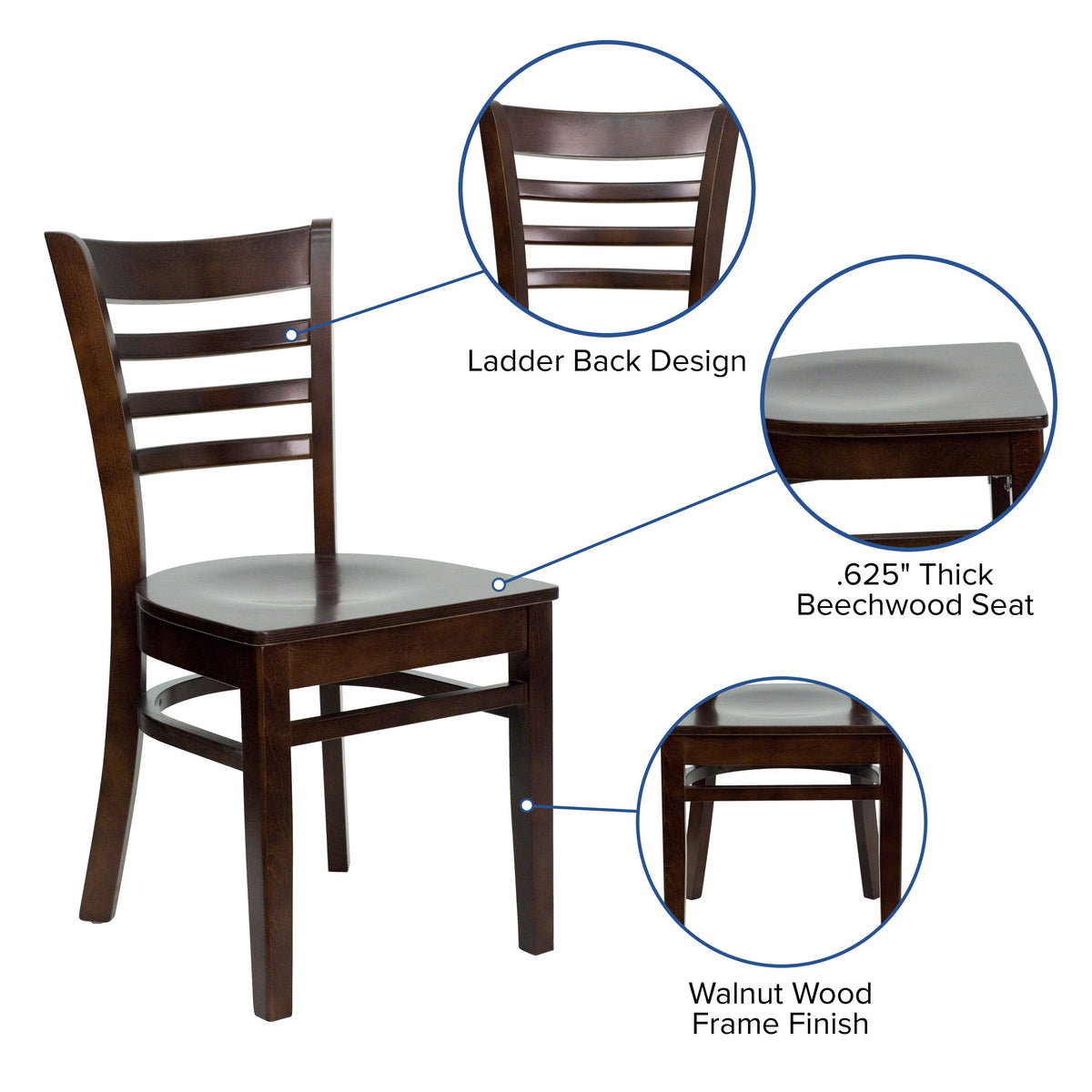 Walnut Wood Seat/Walnut Wood Frame |#| Ladder Back Walnut Wood Restaurant Chair