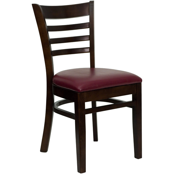 Burgundy Vinyl Seat/Walnut Wood Frame |#| Ladder Back Walnut Wood Restaurant Chair - Burgundy Vinyl Seat