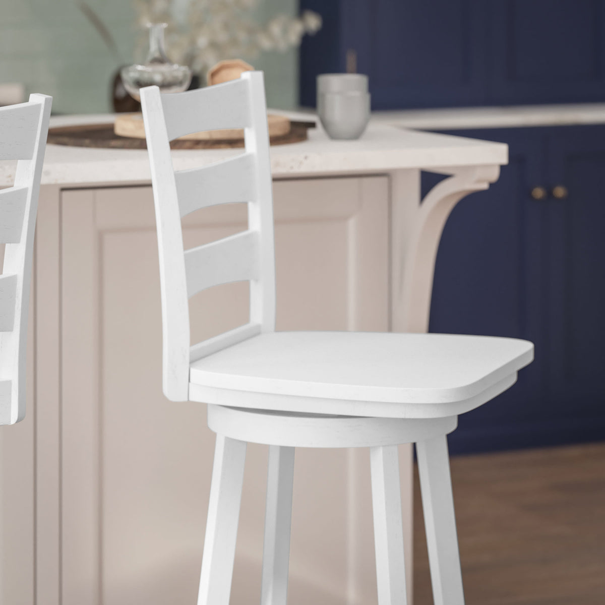 White Wash |#| Commercial Wooden Swivel Bar Height Stool in Antique White Wash