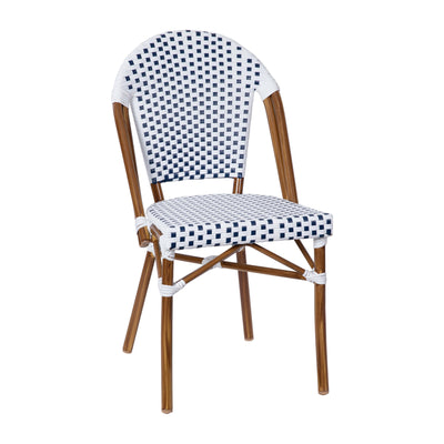 Lourdes Indoor/Outdoor Commercial French Bistro Stacking Chair, PE Rattan Back and Seat, Bamboo Print Aluminum Frame - View 1