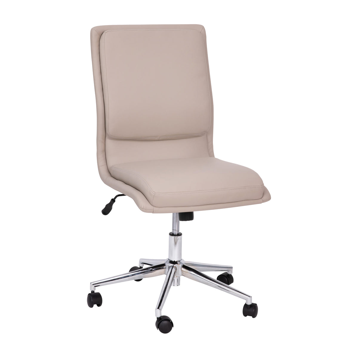 Taupe |#| Mid-Back Armless Office Task Chair with Chrome 5-Star Base in Taupe LeatherSoft