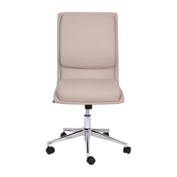 Taupe |#| Mid-Back Armless Office Task Chair with Chrome 5-Star Base in Taupe LeatherSoft