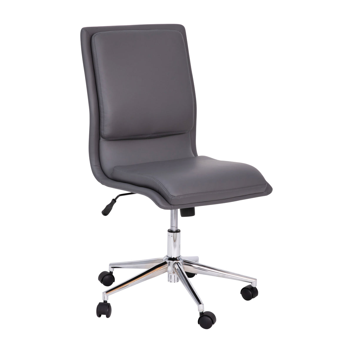 Gray |#| Mid-Back Armless Office Task Chair with Chrome 5-Star Base in Gray LeatherSoft