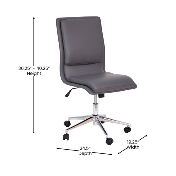 Gray |#| Mid-Back Armless Office Task Chair with Chrome 5-Star Base in Gray LeatherSoft