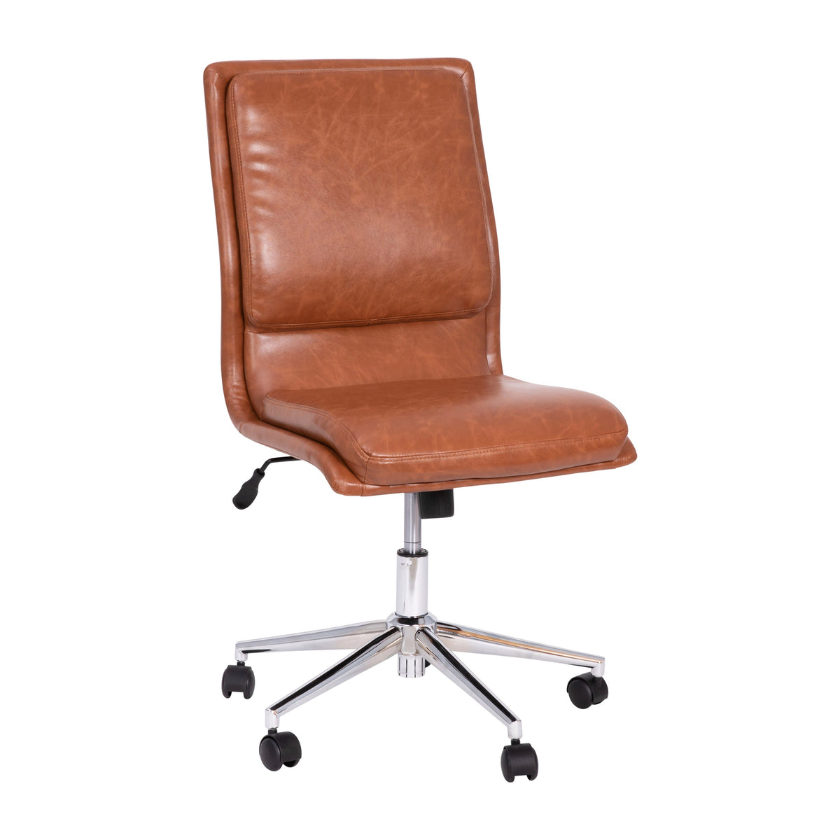 Brown |#| Mid-Back Armless Office Task Chair with Chrome 5-Star Base in Cognac LeatherSoft