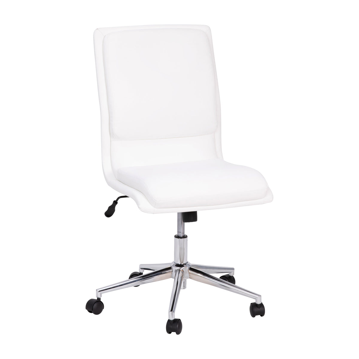 White |#| Mid-Back Armless Office Task Chair with Chrome 5-Star Base in White LeatherSoft