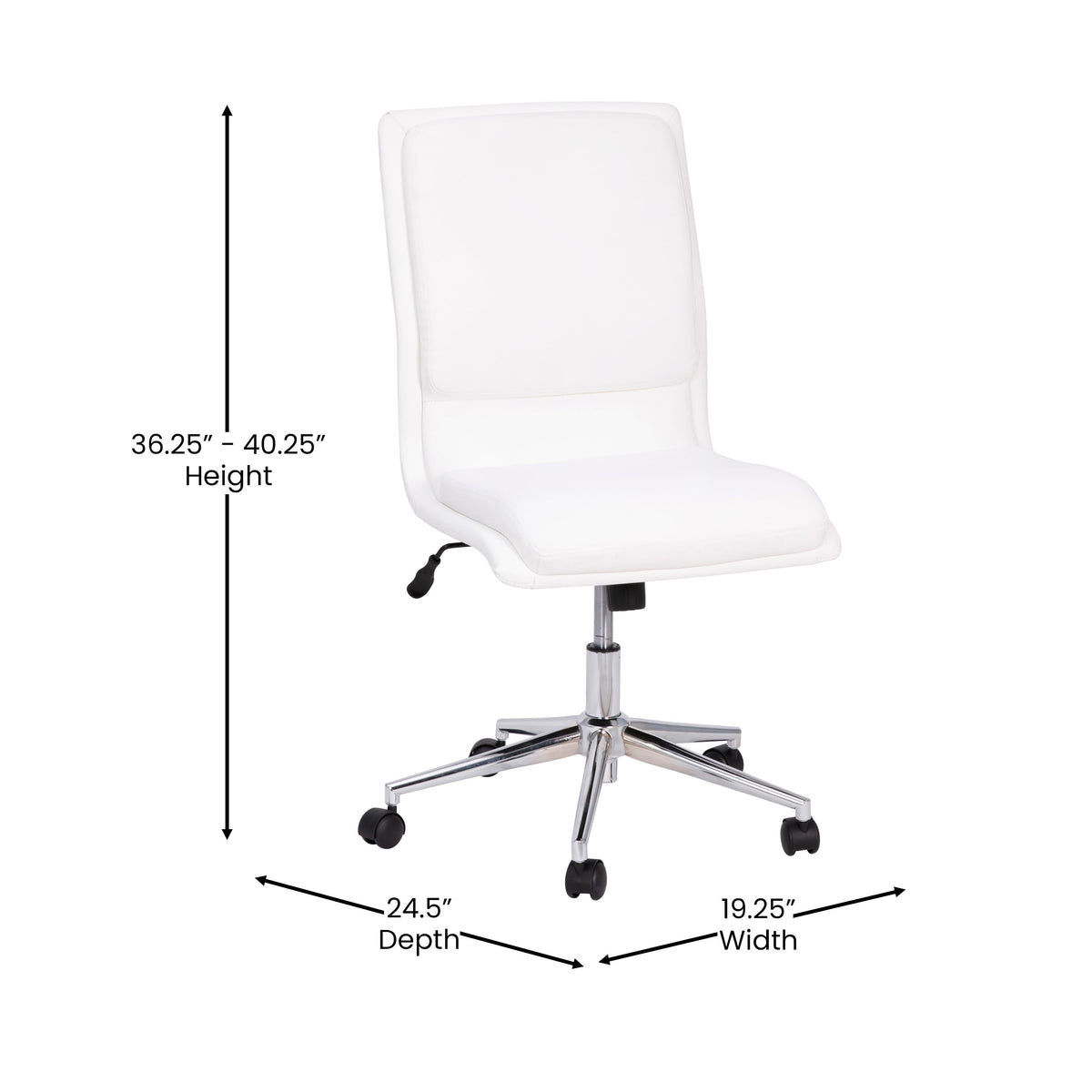 White |#| Mid-Back Armless Office Task Chair with Chrome 5-Star Base in White LeatherSoft