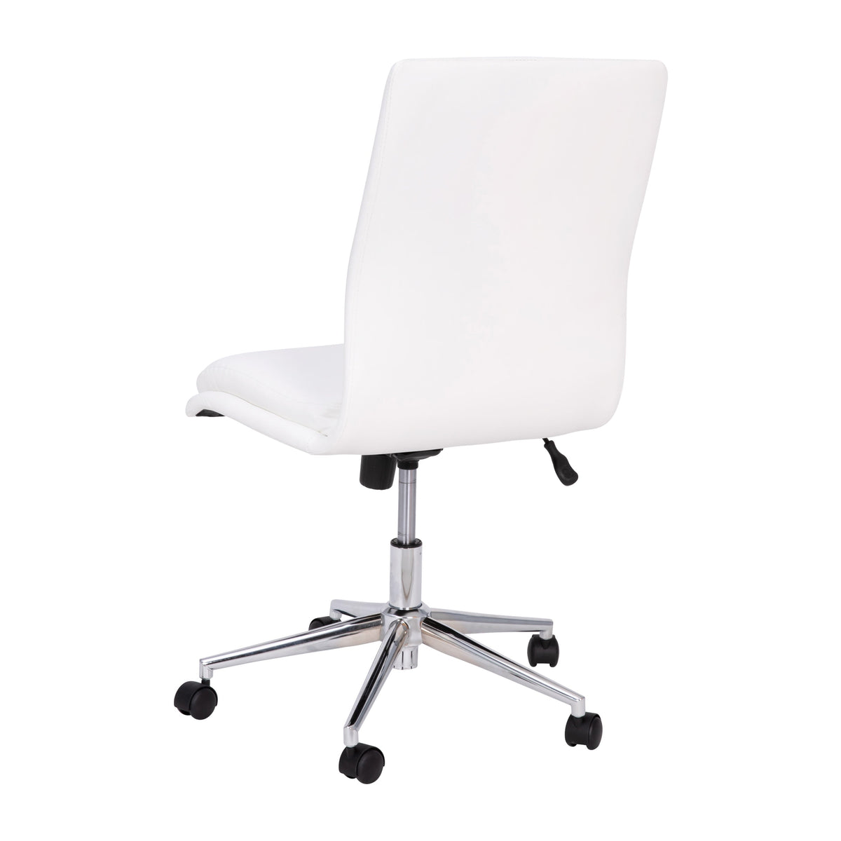 White |#| Mid-Back Armless Office Task Chair with Chrome 5-Star Base in White LeatherSoft