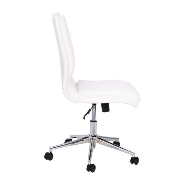 White |#| Mid-Back Armless Office Task Chair with Chrome 5-Star Base in White LeatherSoft