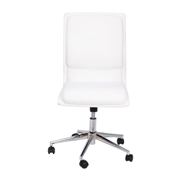 White |#| Mid-Back Armless Office Task Chair with Chrome 5-Star Base in White LeatherSoft