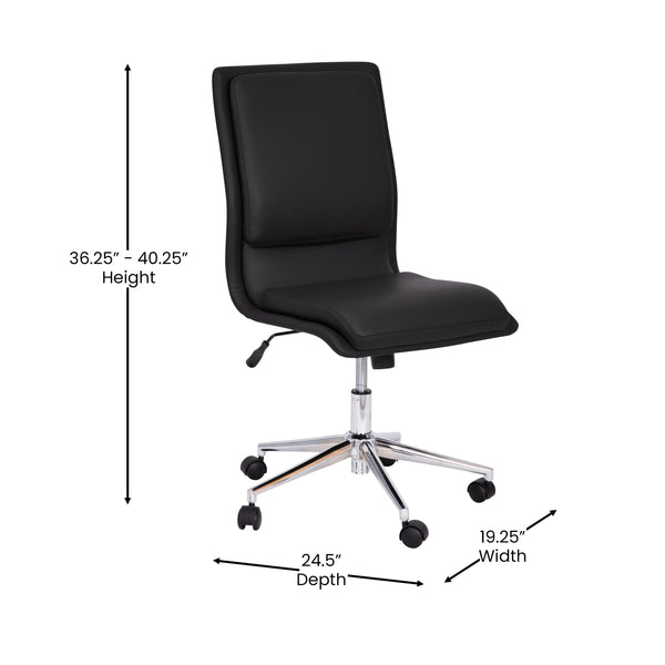 Black |#| Mid-Back Armless Office Task Chair with Chrome 5-Star Base in Black LeatherSoft