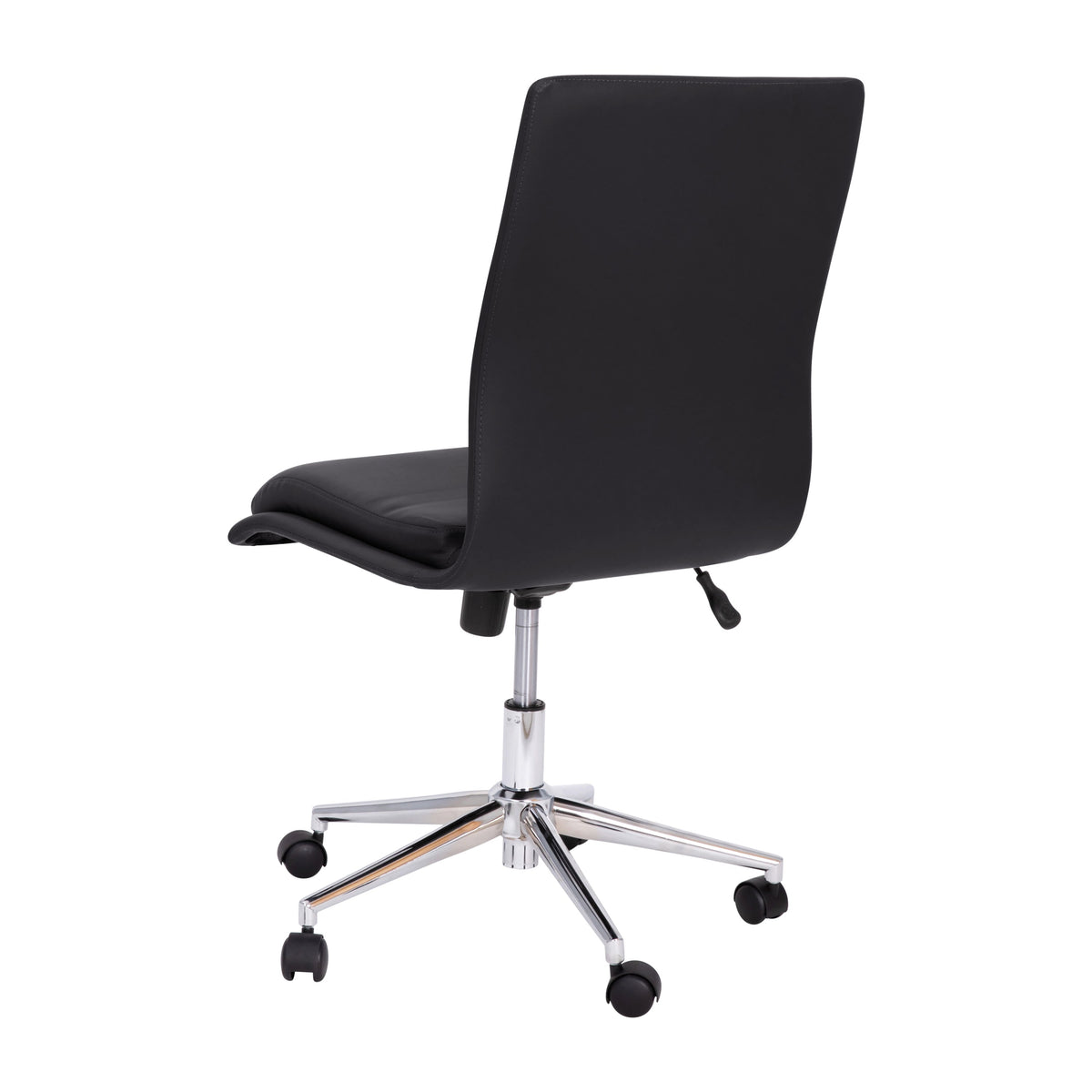 Black |#| Mid-Back Armless Office Task Chair with Chrome 5-Star Base in Black LeatherSoft