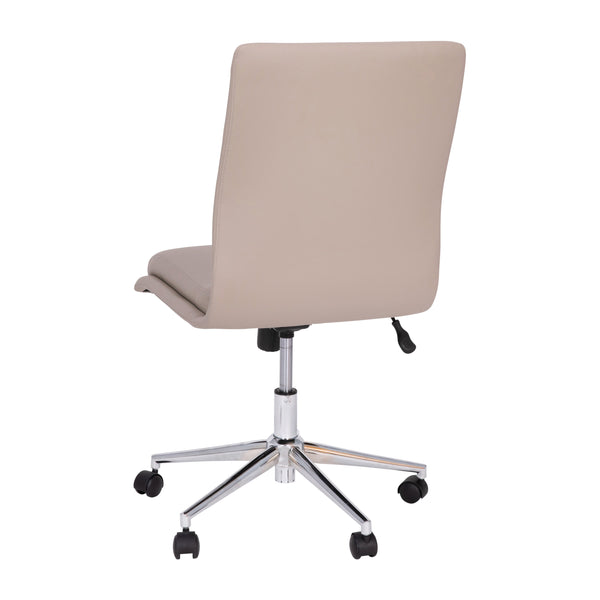 Taupe |#| Mid-Back Armless Office Task Chair with Chrome 5-Star Base in Taupe LeatherSoft